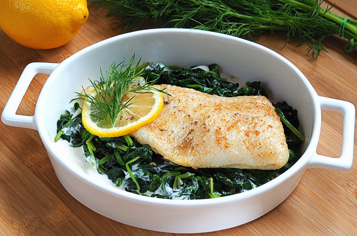 Halibut ze szpinakiem i sosem mascarpone