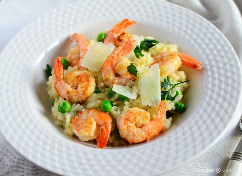 Risotto z krewetkami i groszkiem