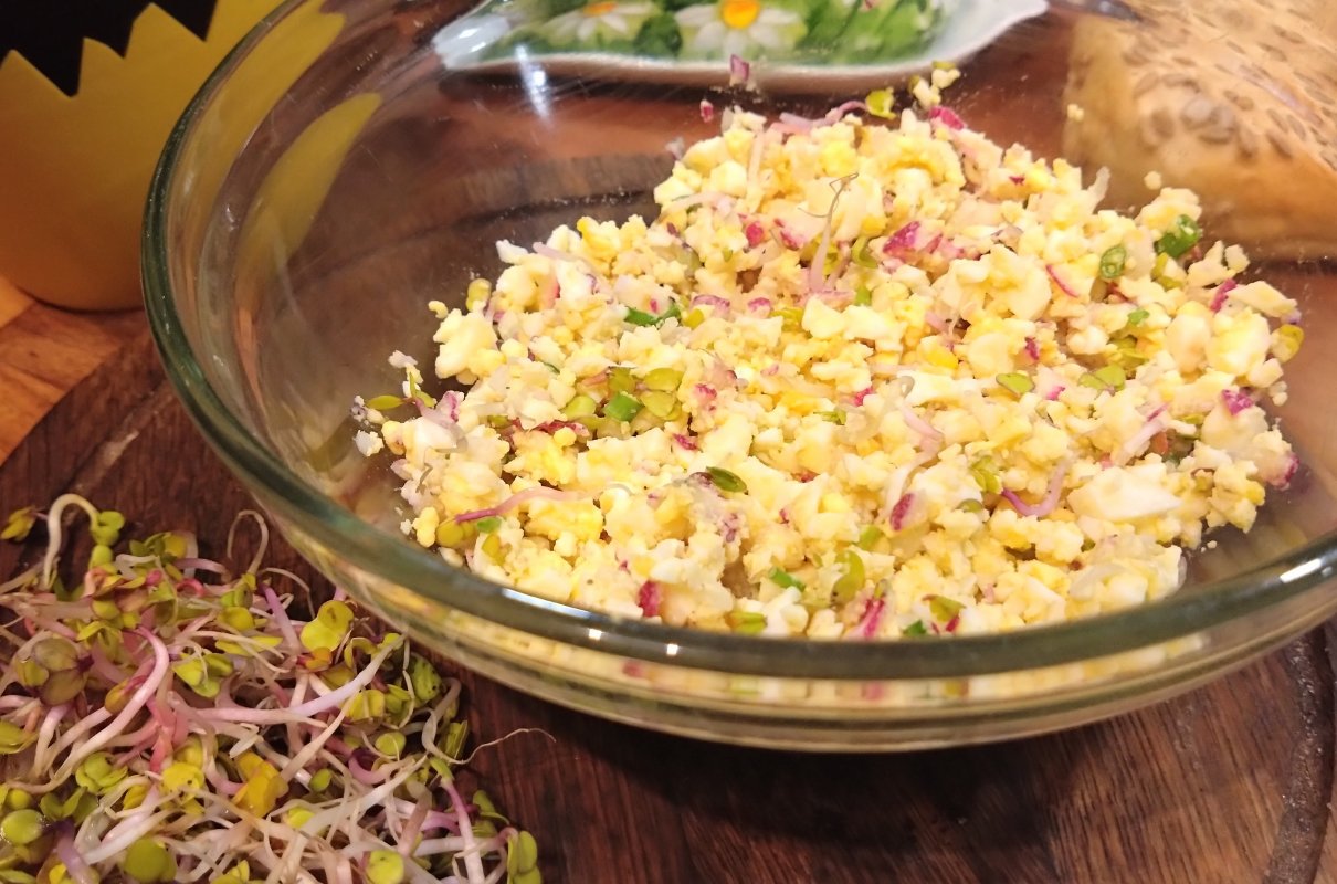 Pasta jajeczna z kiełkami rzodkiewki