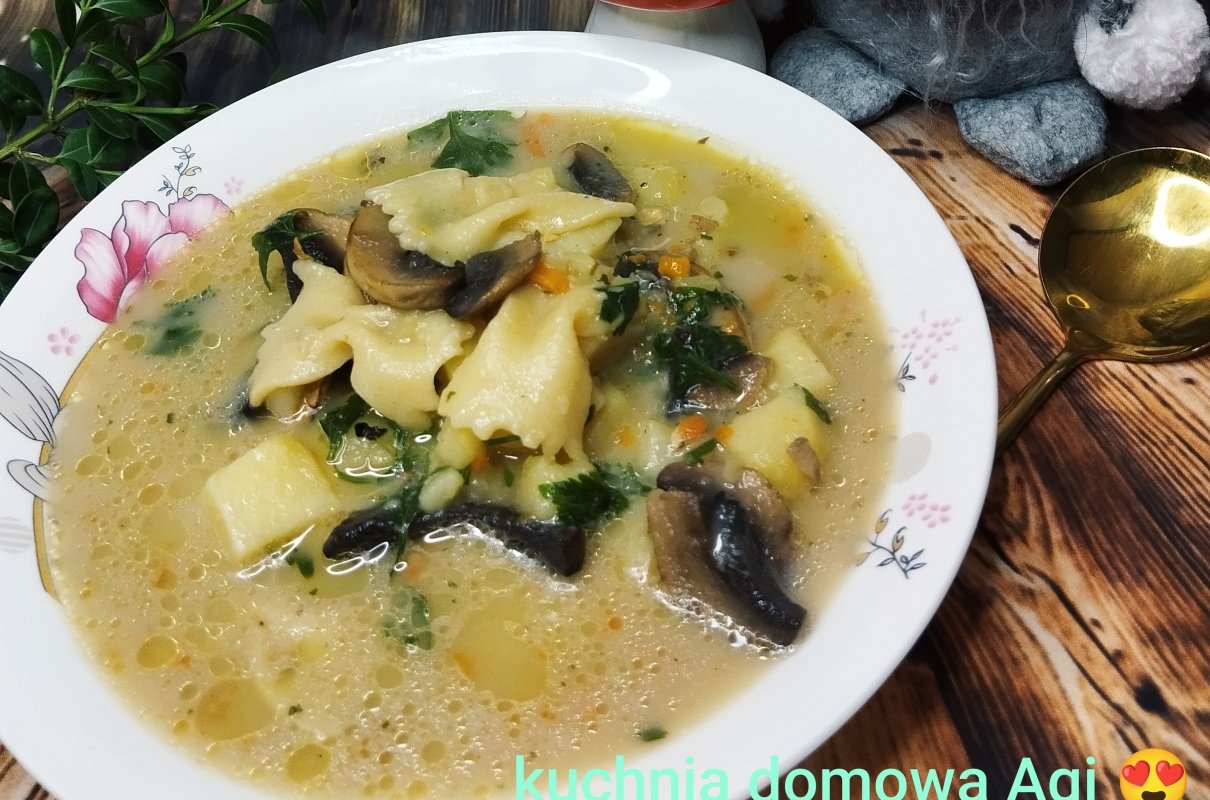 Zupa pieczarkowa z ziemniakami i makaronem zabielana mlekiem