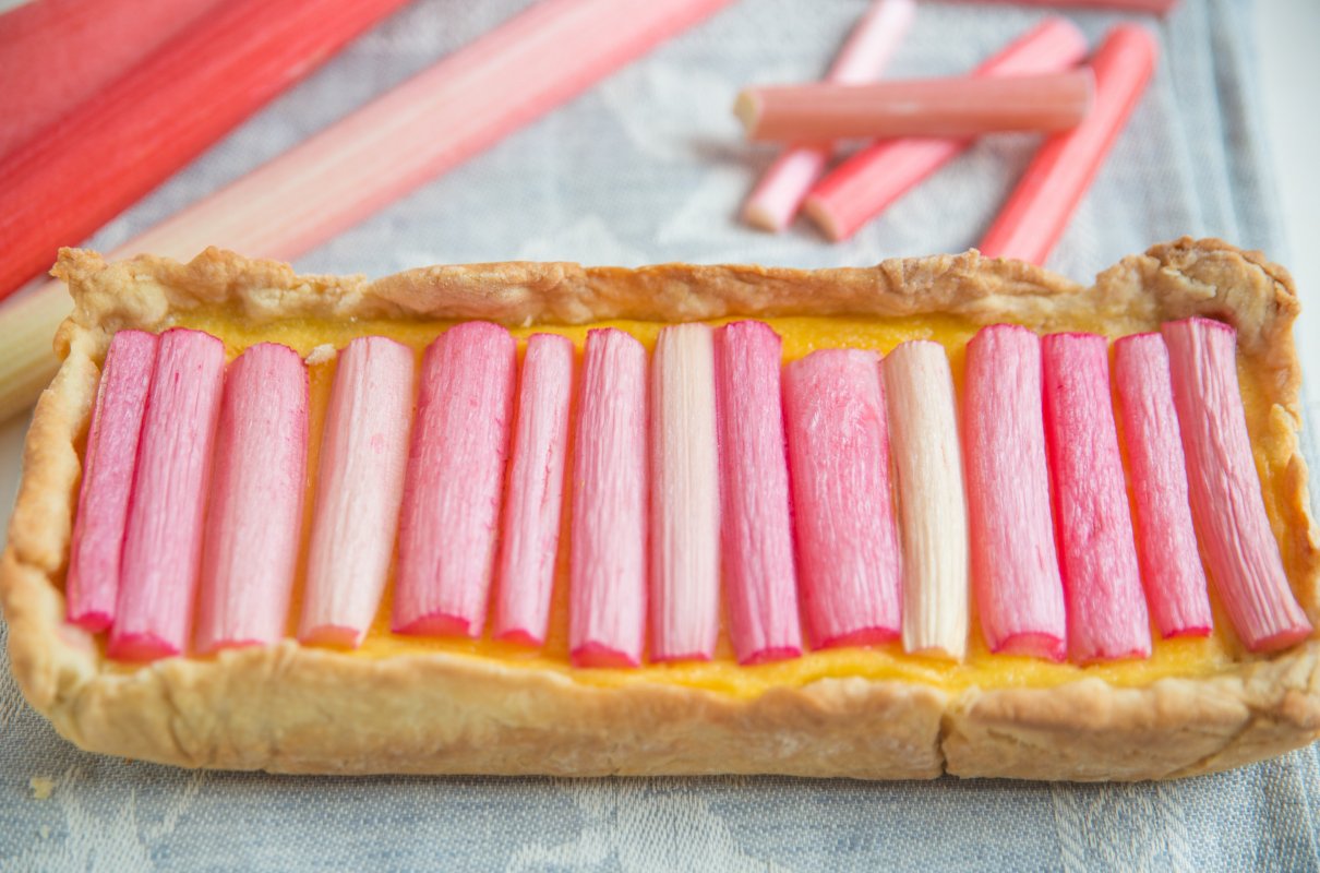 Tarta z budyniem i rabarbarem