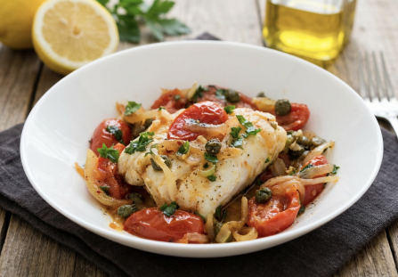 dorsz z patelni z pomidorami