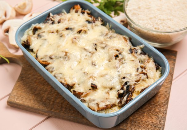 Zapiekanka z ryżem i pieczarkami