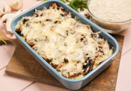 Zapiekanka z ryżem i pieczarkami