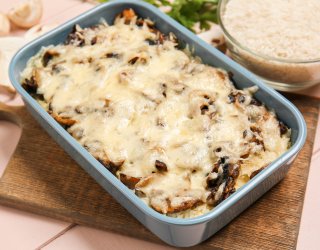 Zapiekanka z ryżem i pieczarkami