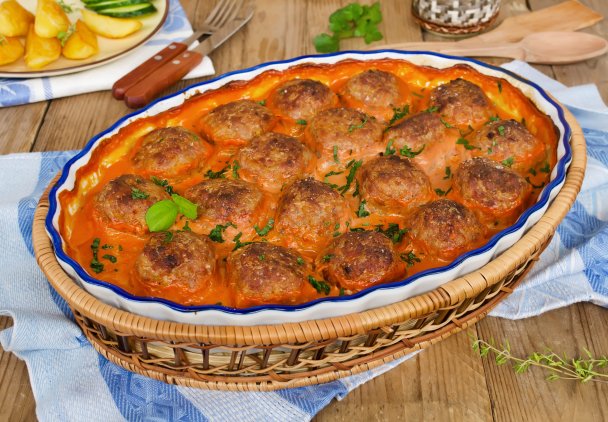 Klopsiki zapiekane w sosie pomidorowym