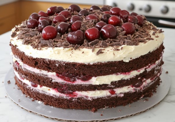 Tort z bitą śmietaną i wiśniami