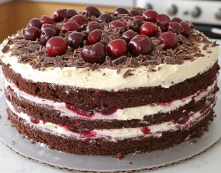 Tort z bitą śmietaną i wiśniami
