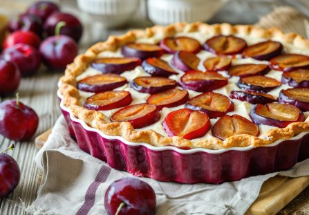 Tarta budyniowa ze śliwkami