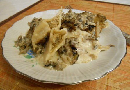 Pierogi zapiekane z pieczarkami