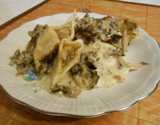 Pierogi zapiekane z pieczarkami