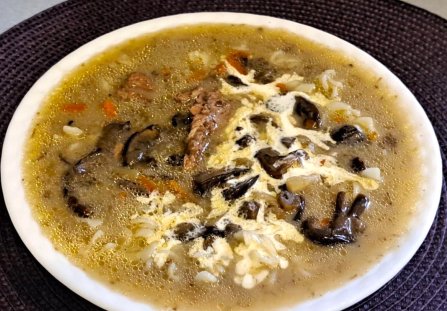Zupa grzybowa z podgrzybków z makaronem i śmietaną.